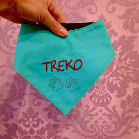 miętowa apaszka dla psa z bordowym imieniem treko sweetapaszka.pl